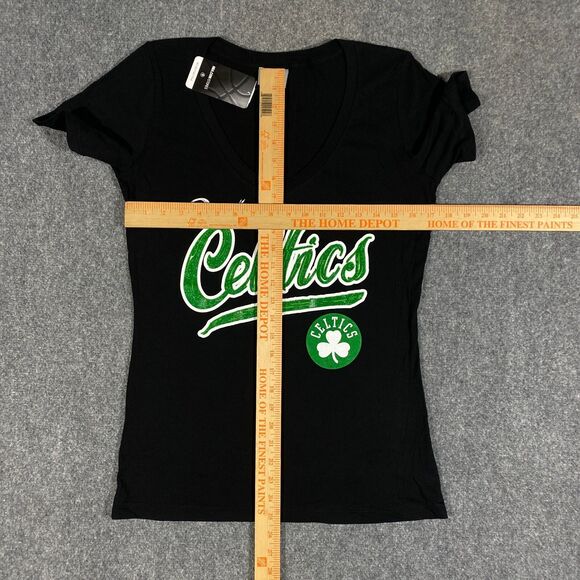 Boston Celtics Glitter Logo V-Neck Shirt Womens Medium Black NBA Basketball NWT - Picture 14 of 16